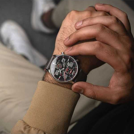 Orologio da uomo AVI-8 Hawker Typhoon Coningham Cronografo Cinturino in pelle Quadrante nero Quarzo AV-4093-0A