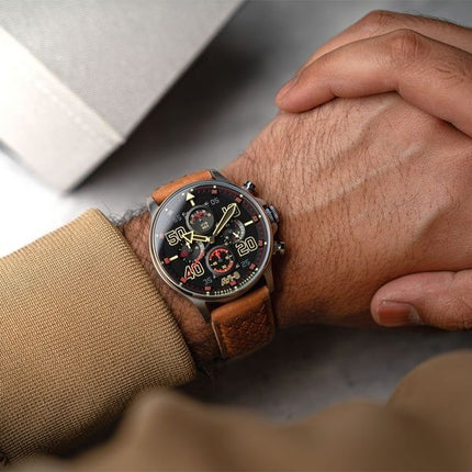 Orologio da uomo AVI-8 Hawker Typhoon Coningham Chronograph Baldwin cinturino in pelle quadrante nero al quarzo AV-4093-0B
