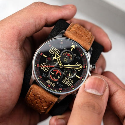 Orologio da uomo AVI-8 Hawker Typhoon Coningham Chronograph Baldwin cinturino in pelle quadrante nero al quarzo AV-4093-0B