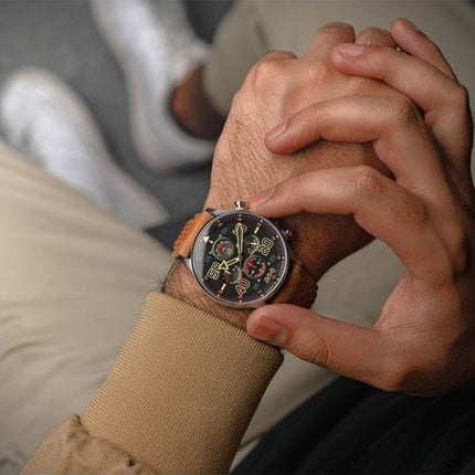 Orologio da uomo AVI-8 Hawker Typhoon Coningham Chronograph Baldwin cinturino in pelle quadrante nero al quarzo AV-4093-0B