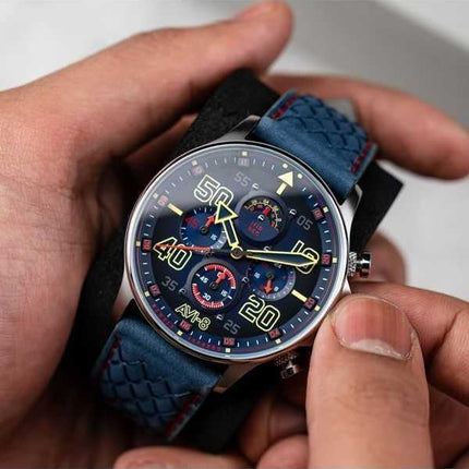Orologio da uomo AVI-8 Hawker Typhoon Coningham Cronografo Rumbold Cinturino in pelle Quadrante blu Quarzo AV-4093-0C