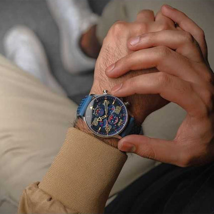 Orologio da uomo AVI-8 Hawker Typhoon Coningham Cronografo Rumbold Cinturino in pelle Quadrante blu Quarzo AV-4093-0C