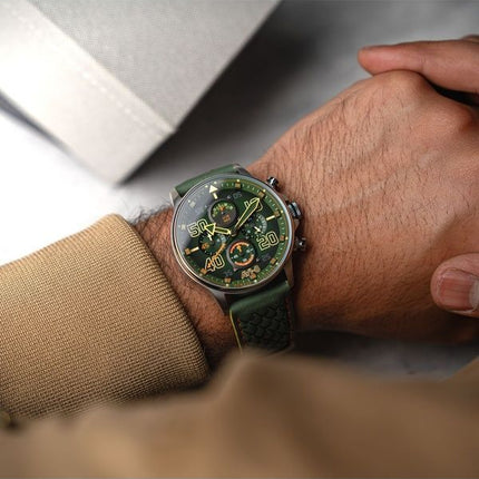 Orologio da uomo AVI-8 Hawker Typhoon Coningham Cronografo Harding Cinturino in pelle Quadrante verde Quarzo AV-4093-0D