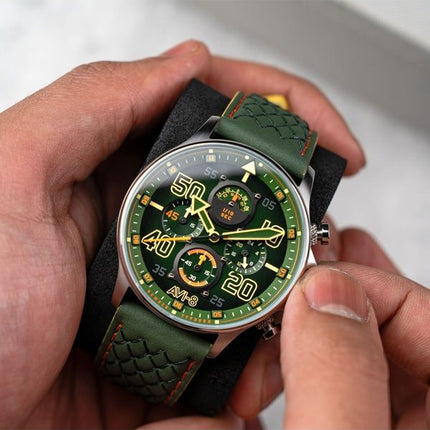Orologio da uomo AVI-8 Hawker Typhoon Coningham Cronografo Harding Cinturino in pelle Quadrante verde Quarzo AV-4093-0D