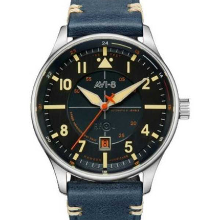 Orologio da uomo automatico Hawker Hurricane Kent AVI-8 Sussex con cinturino in pelle quadrante blu AV-4094-02