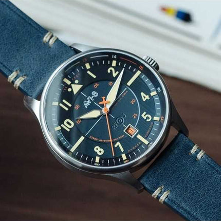 Orologio da uomo automatico Hawker Hurricane Kent AVI-8 Sussex con cinturino in pelle quadrante blu AV-4094-02