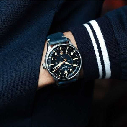 Orologio da uomo automatico Hawker Hurricane Kent AVI-8 Sussex con cinturino in pelle quadrante blu AV-4094-02