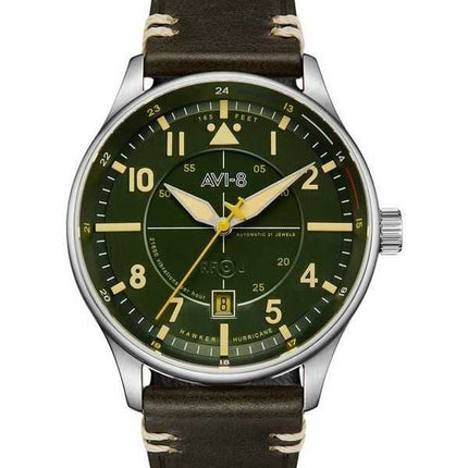 Orologio da uomo AVI-8 Hawker Hurricane Kent automatico Hampshire cinturino in pelle quadrante verde AV-4094-03