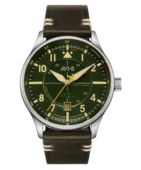 Orologio da uomo AVI-8 Hawker Hurricane Kent automatico Hampshire cinturino in pelle quadrante verde AV-4094-03