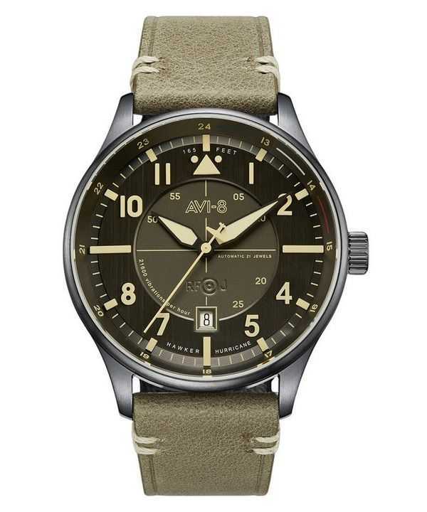 Orologio da uomo AVI-8 Hawker Hurricane Kent automatico Stanton cinturino in pelle quadrante grigio AV-4094-04