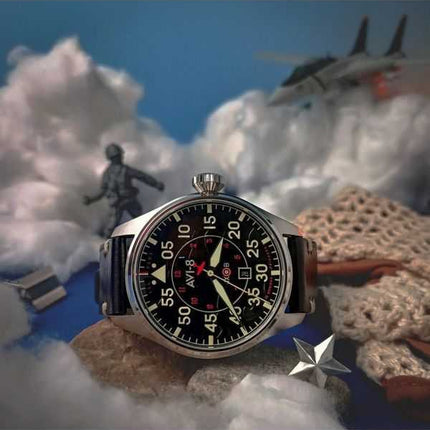 Orologio da uomo AVI-8 Hawker Hurricane Kenley Clowes automatico quadrante nero AV-4097-03