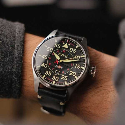 Orologio da uomo AVI-8 Hawker Hurricane Kenley Clowes automatico quadrante nero AV-4097-03