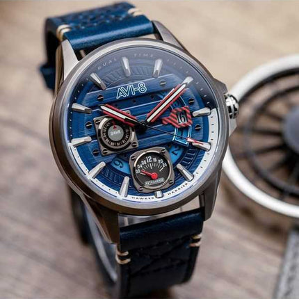 Orologio da uomo AVI-8 Hawker Harrier Farley multifunzione reggimento quadrante blu al quarzo AV-4098-03