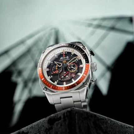 Orologio da uomo AVI-8 Hawker Hunter Atlas Dual Time Cronografo Raven quadrante nero al quarzo AV-4100-11