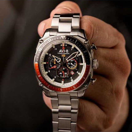 Orologio da uomo AVI-8 Hawker Hunter Atlas Dual Time Cronografo Raven quadrante nero al quarzo AV-4100-11