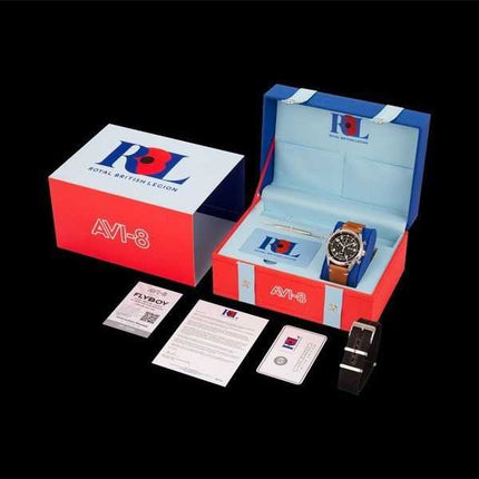 AVI-8 Flyboy Royal British Legion Tri-Service edizione limitata al quarzo AV-4102-RBL-01 orologio da uomo con cinturino extra