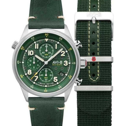 AVI-8 Flyboy Royal British Legion Tri-Service Cronografo Edizione limitata Marlborough Lines Quadrante verde al quarzo AV-4102-R