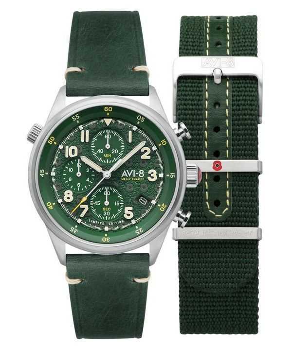 AVI-8 Flyboy Royal British Legion Tri-Service Cronografo Edizione limitata Marlborough Lines Quadrante verde al quarzo AV-4102-R