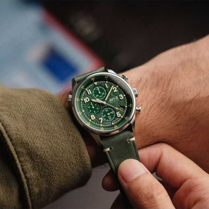 AVI-8 Flyboy Royal British Legion Tri-Service Cronografo Edizione limitata Marlborough Lines Quadrante verde al quarzo AV-4102-R