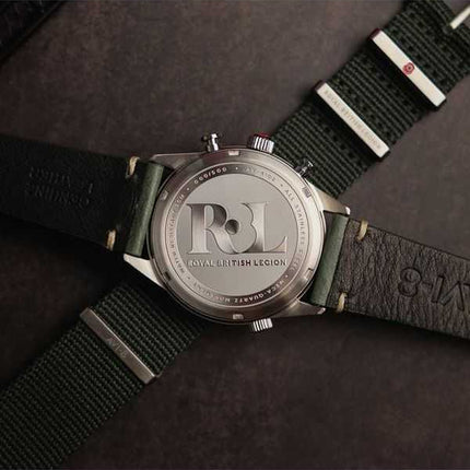 AVI-8 Flyboy Royal British Legion Tri-Service Cronografo Edizione limitata Marlborough Lines Quadrante verde al quarzo AV-4102-R