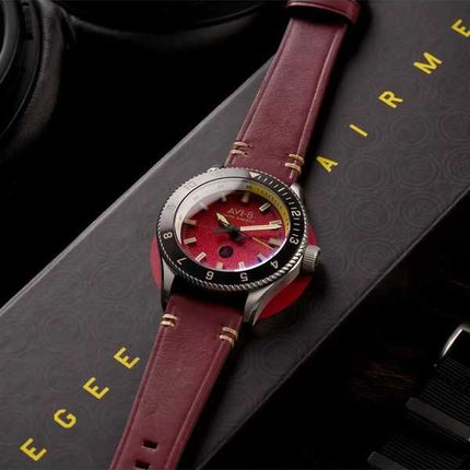 Orologio da uomo AVI-8 Flyboy Tuskegee Airmen Limited Edition Ramitelli Red Dial Quartz AV-4103-04 con cinturino extra