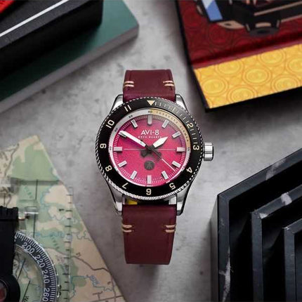 Orologio da uomo AVI-8 Flyboy Tuskegee Airmen Limited Edition Ramitelli Red Dial Quartz AV-4103-04 con cinturino extra