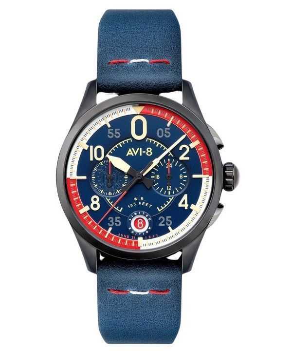 Orologio da uomo AVI-8 Spitfire P8331 Laguna Cronografo in edizione limitata Sumatra quadrante blu al quarzo AV-4105-01
