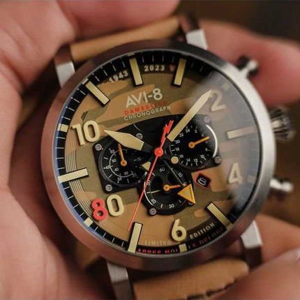 Orologio da uomo AVI-8 Dambuster 617 Squadron 80th Anniversary Dual Time Chronograph Limited Edition Camo Quartz AV-4107-02