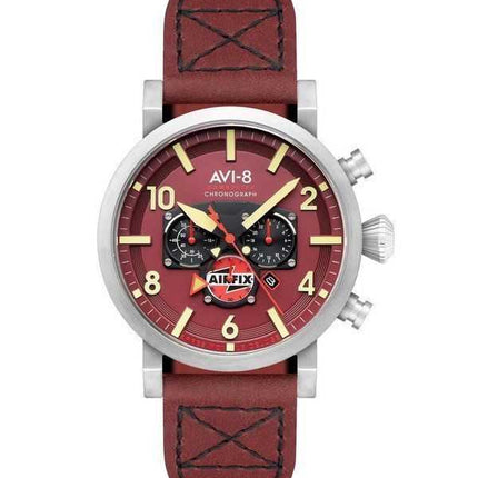 Orologio da uomo AVI-8 Dambuster Gibson Dual Time Chronograph Airfix Edition Hazard Red Dial Quartz AV-4107-04