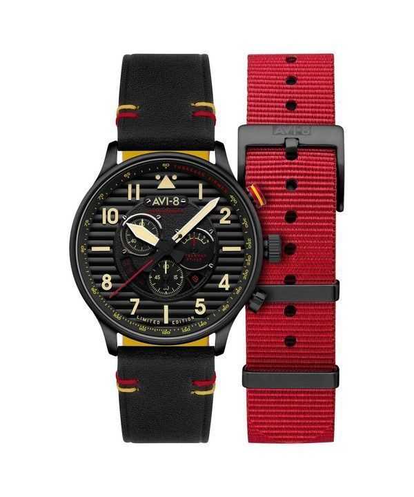AVI-8 Flyboy Spirit Of Tuskegee Cronografo Edizione Limitata Quadrante Nero Quarzo AV-4109-01 Orologio da Uomo con Cinturino Ext