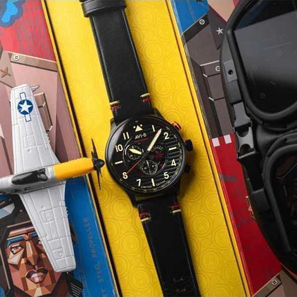 AVI-8 Flyboy Spirit Of Tuskegee Cronografo Edizione Limitata Quadrante Nero Quarzo AV-4109-01 Orologio da Uomo con Cinturino Ext