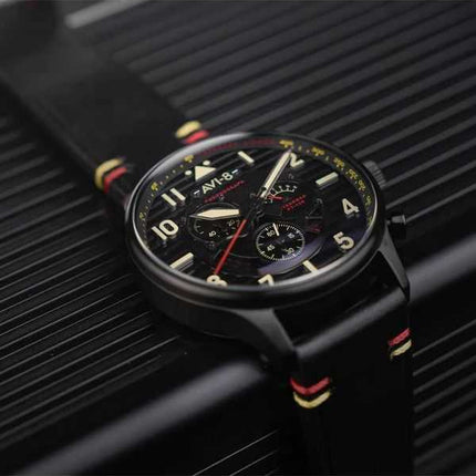 AVI-8 Flyboy Spirit Of Tuskegee Cronografo Edizione Limitata Quadrante Nero Quarzo AV-4109-01 Orologio da Uomo con Cinturino Ext