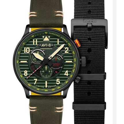 AVI-8 Flyboy Spirit Of Tuskegee Cronografo Edizione Limitata Quadrante Verde Quarzo AV-4109-04 Orologio da Uomo con Cinturino Ex