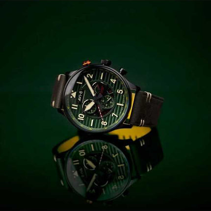 AVI-8 Flyboy Spirit Of Tuskegee Cronografo Edizione Limitata Quadrante Verde Quarzo AV-4109-04 Orologio da Uomo con Cinturino Ex
