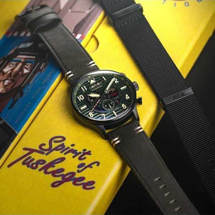 AVI-8 Flyboy Spirit Of Tuskegee Cronografo Edizione Limitata Quadrante Verde Quarzo AV-4109-04 Orologio da Uomo con Cinturino Ex