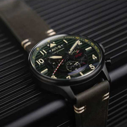 AVI-8 Flyboy Spirit Of Tuskegee Cronografo Edizione Limitata Quadrante Verde Quarzo AV-4109-04 Orologio da Uomo con Cinturino Ex