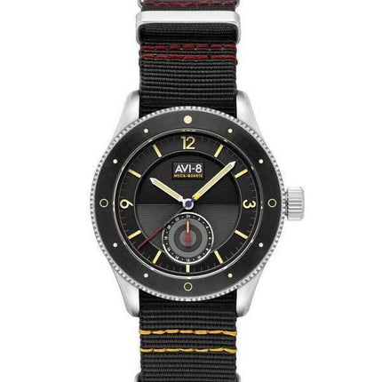 Orologio da uomo AVI-8 Flyboy Airmaster Sector Meca-Quartz Raven Black Nylon Strap Quadrante nero AV-4112-01