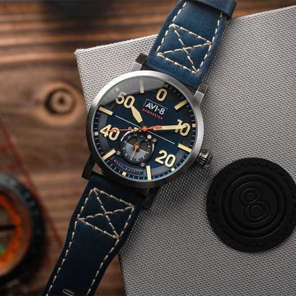AVI-8 Dambuster Chadwick Meca-Quartz Cinturino in pelle blu cobalto Quadrante blu Orologio da uomo AV-4113-01