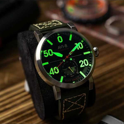 AVI-8 Dambuster Chadwick Meca-Quartz Cinturino in pelle verde foresta Quadrante verde Orologio da uomo AV-4113-02