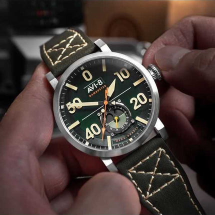 AVI-8 Dambuster Chadwick Meca-Quartz Cinturino in pelle verde foresta Quadrante verde Orologio da uomo AV-4113-02
