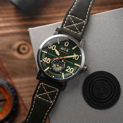AVI-8 Dambuster Chadwick Meca-Quartz Cinturino in pelle verde foresta Quadrante verde Orologio da uomo AV-4113-02