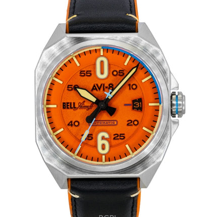 Orologio da uomo automatico AVI-8 Bell X-1 Machbuster con cinturino in gomma e pelle, quadrante arancione retrò, AV-4115-02
