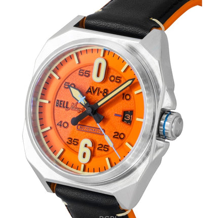 Orologio da uomo automatico AVI-8 Bell X-1 Machbuster con cinturino in gomma e pelle, quadrante arancione retrò, AV-4115-02