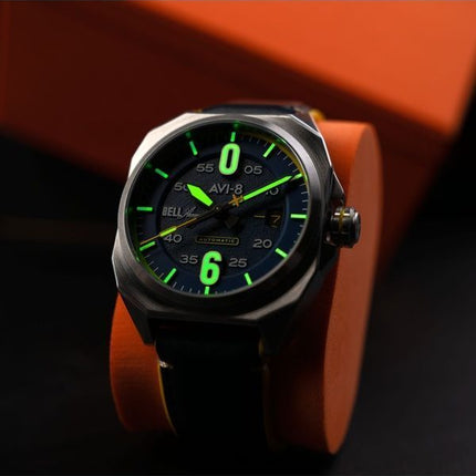 Orologio da uomo AVI-8 Bell X-1 Machbuster Automatic Catalina Blue Cinturino in pelle Quadrante blu AV-4115-03