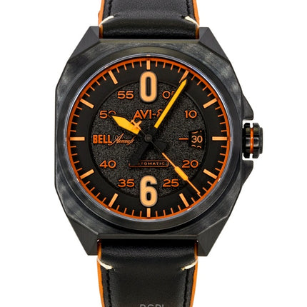 Orologio da uomo automatico AVI-8 Bell X-1 Machbuster con cinturino in gomma e pelle, quadrante nero corvino, AV-4115-04