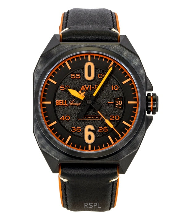 Orologio da uomo automatico AVI-8 Bell X-1 Machbuster con cinturino in gomma e pelle, quadrante nero corvino, AV-4115-04