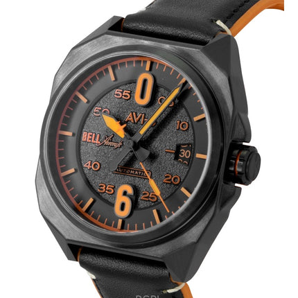 Orologio da uomo automatico AVI-8 Bell X-1 Machbuster con cinturino in gomma e pelle, quadrante nero corvino, AV-4115-04