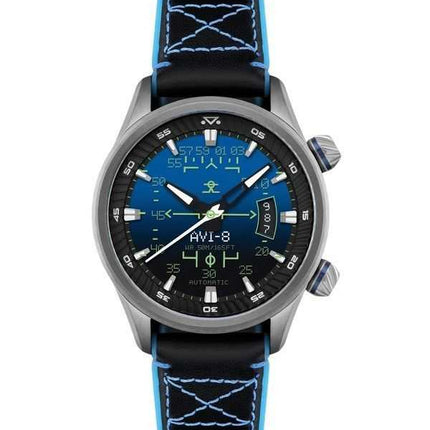 Orologio da uomo automatico AVI-8 Hawker Harrier HUD con cinturino in pelle e quadrante blu sfumato AV-4117-01