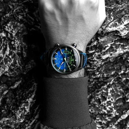Orologio da uomo automatico AVI-8 Hawker Harrier HUD con cinturino in pelle e quadrante blu sfumato AV-4117-01
