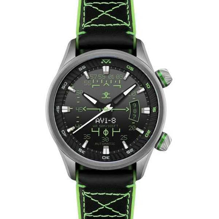 Orologio da uomo automatico AVI-8 Hawker Harrier HUD con cinturino in pelle e quadrante nero sfumato AV-4117-02